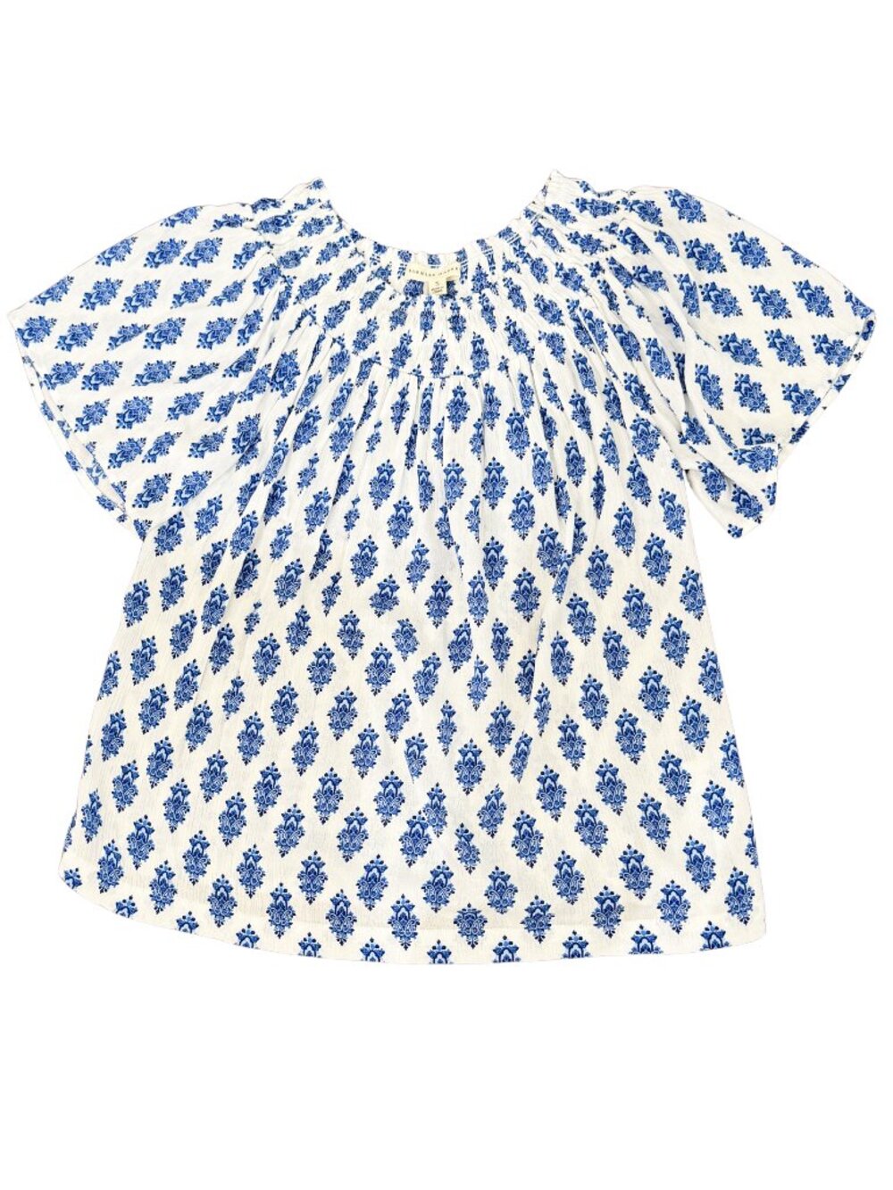 Farmers Market Off-Shoulder Top - Blue Floral Medallion Print